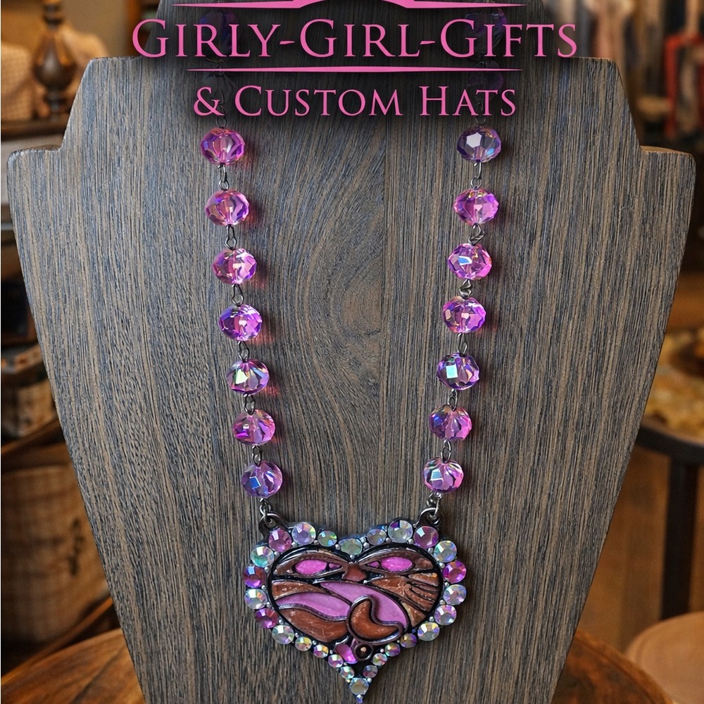 Gypsy South Tooled pink leather beaded Necklace